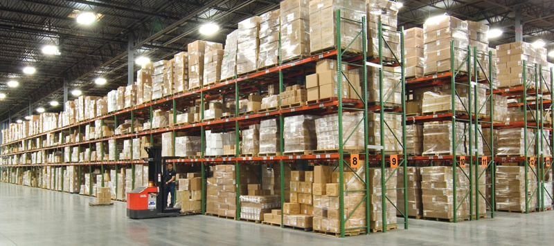 New pallet rack system showing beam levels and working aisles